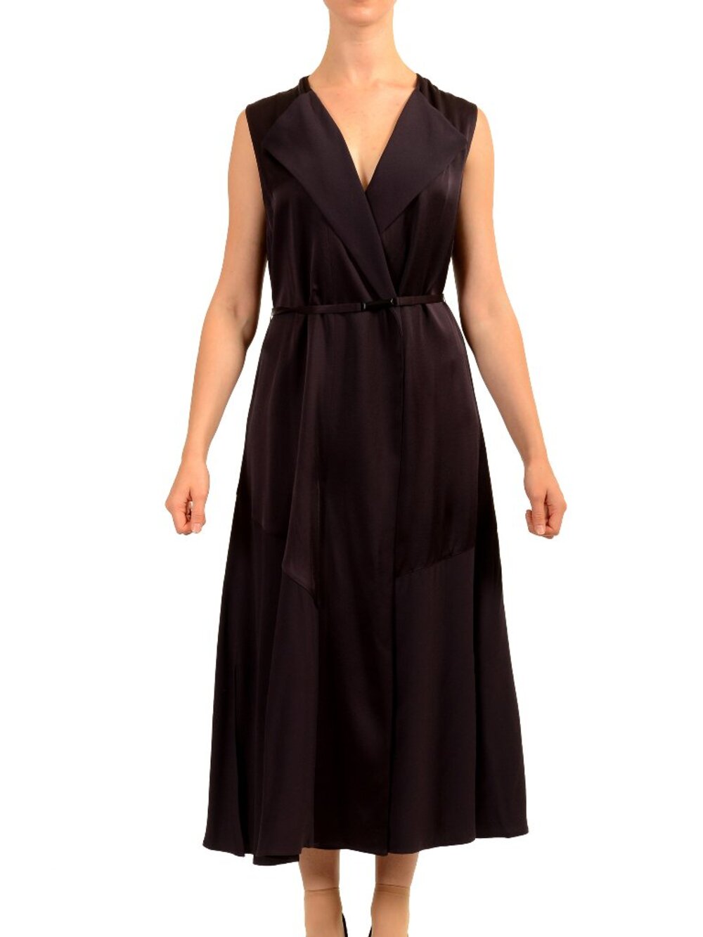 Hugo Boss Women's "Dimosa1" V-Neck Button Down Belted Midi Dress US S IT 40